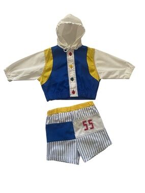 Vintage Baby Color Block Hooded Jacket With Matching Swim Trunks.
